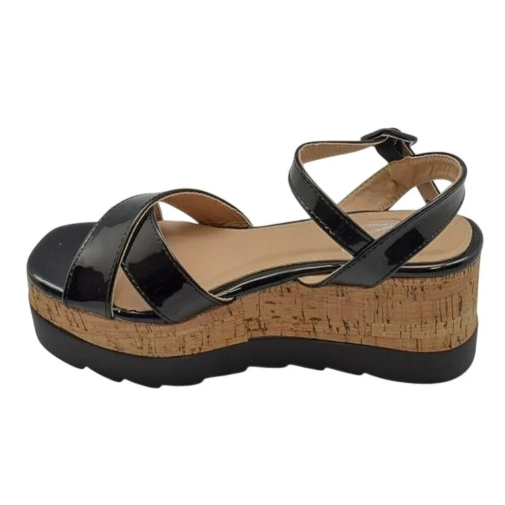 Womens Black Platform Wedge Sandals  6 Lightweight Strappy‎ Comfort Comfy NIB